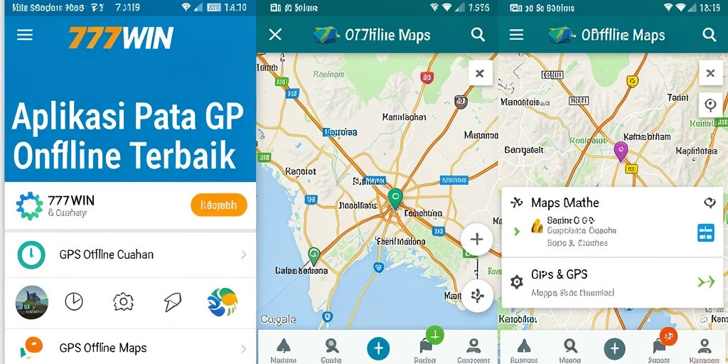 Tampilan antarmuka aplikasi GPS Offline Maps 777WIN yang user-friendly.