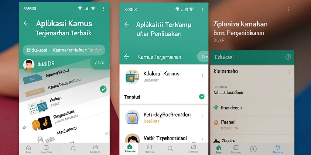 Screenshot utama antarmuka aplikasi Kamus Terjemahan 888IDR.