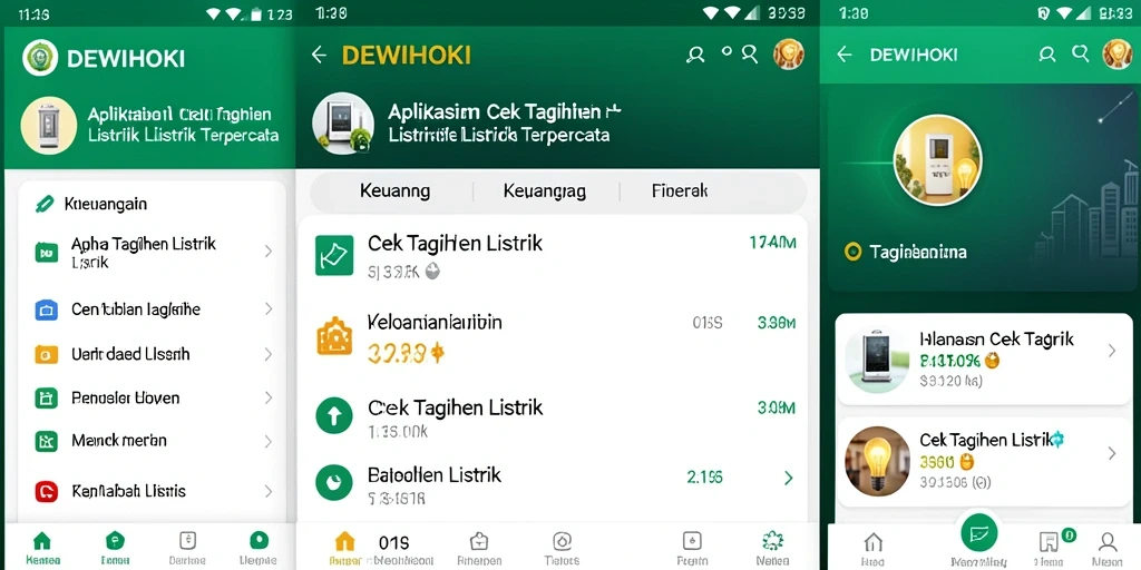 Antarmuka DEWIHOKI menampilkan daftar tagihan listrik terkini dan fitur pembayaran.