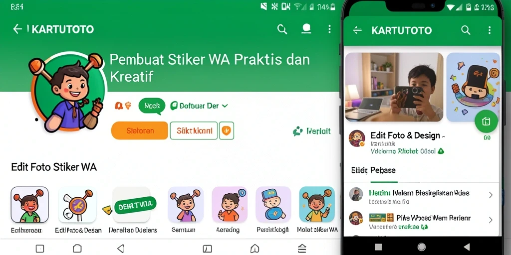 Antarmuka KARTUTOTO yang menarik untuk membuat stiker WA.