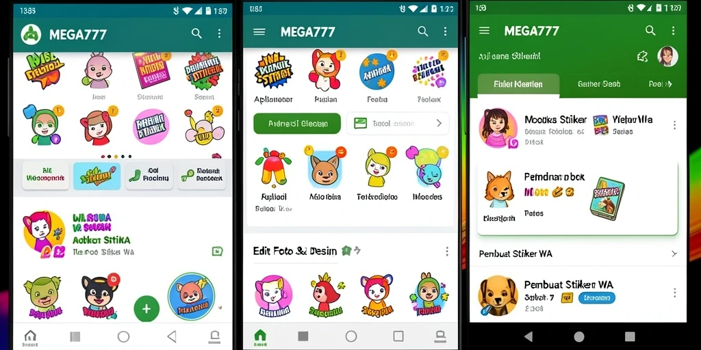 Antarmuka MEGA777 dengan fitur Pembuat Stiker WA yang menarik.